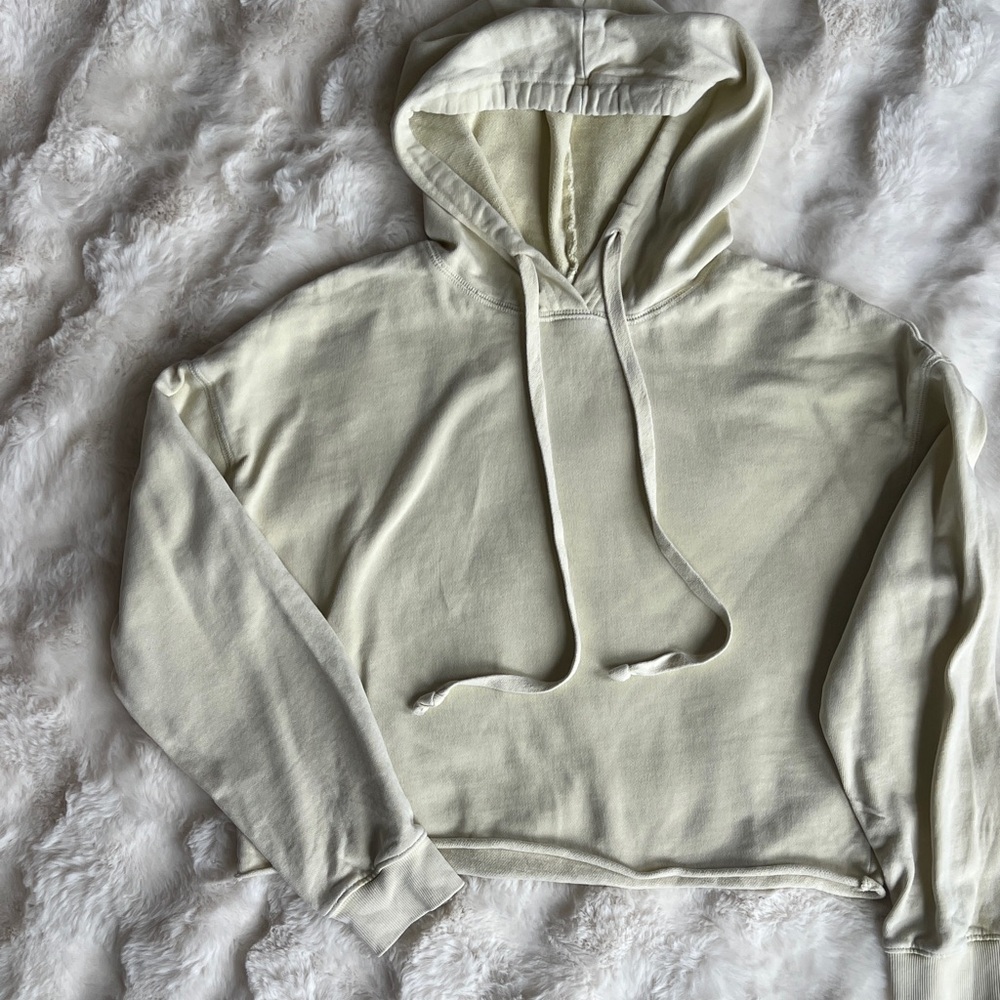 Z Supply Cream Lightweight Crop Hooded Sweatshirt